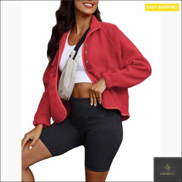 Cropped Sherpa Fleece Jacket Oversized Lapel Button Down Winter Coats - Picture 5 of 7